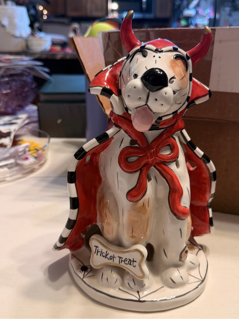 Blue Sky Heather Goldminc 2009 Halloween Devil Dog Ceramic Figurine Glossy 9 1/4